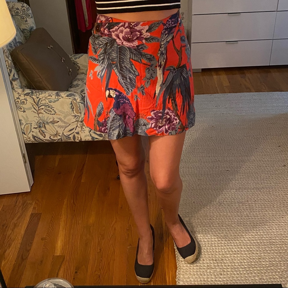 Tropical Linen Mini Wrap Skirt